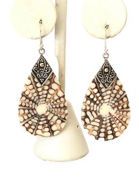 Robert Manse Sterling 925 & 18k Shell Indonesia Dangle Earrings 2.25” 9.4 g